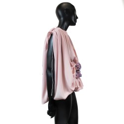 Draped silk crepe blouse with pleated trim and ruffled waistband