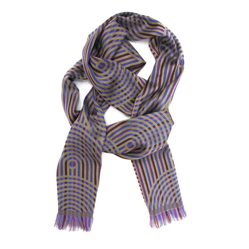 Narrow jacquard woven scarf wool silk kinetic collection made in Lyon France sophie guyot silk design