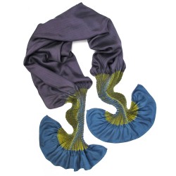 Scarf plissenpli midi multicolored in silk twill pleated and dyed by sophie guyot soieries, Lyon, France
