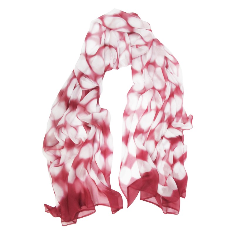 Foulard long et léger en mousseline de soie teinture artisanale motif shibori itajime