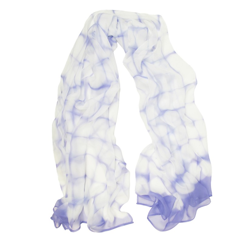 Foulard long et léger en mousseline de soie teinture artisanale motif shibori itajime