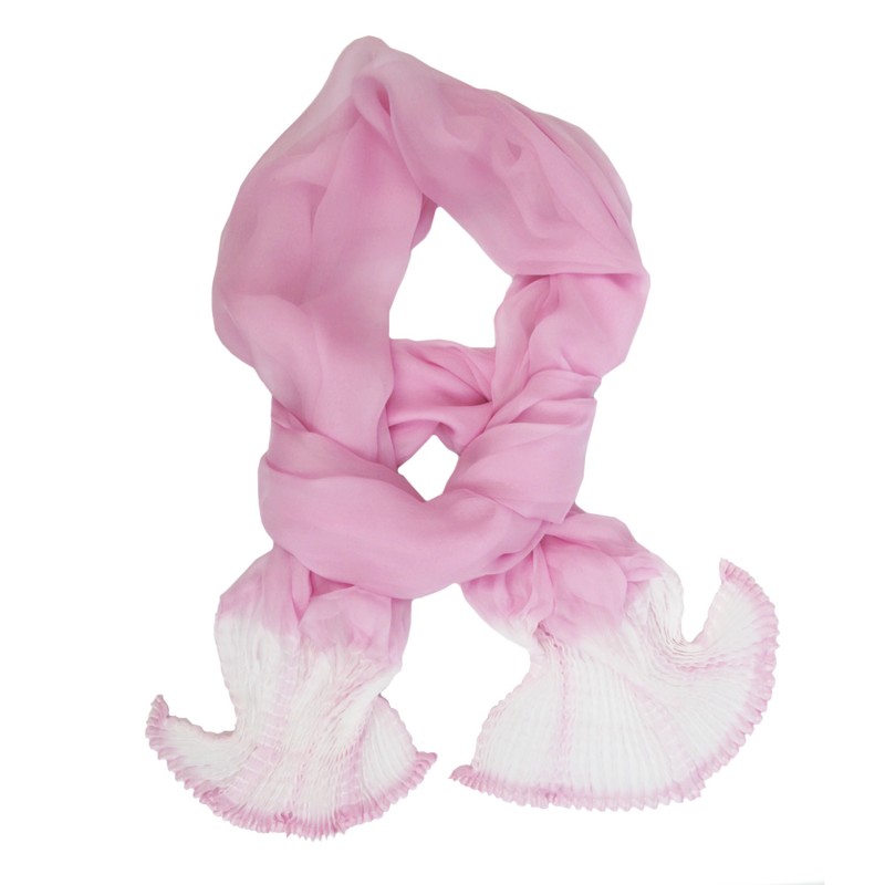 Scarf coplicot, two tones in silk chiffon white and one colour, pleated and dyed by sophie guyot soieries in Lyon, France