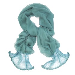Scarf coplicot, two tones in silk chiffon white and one colour, pleated and dyed by sophie guyot soieries in Lyon, France