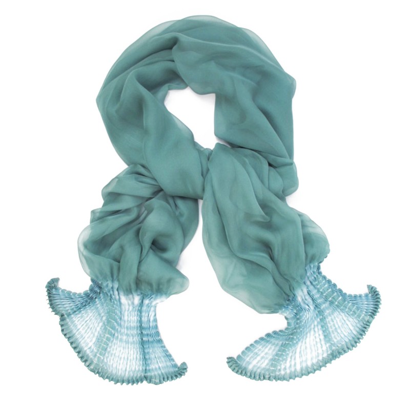 Scarf coplicot, two tones in silk chiffon white and one colour, pleated and dyed by sophie guyot soieries in Lyon, France