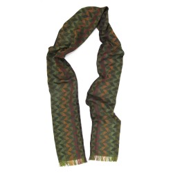 Narrow woven scarf silk cotton made in Lyon France by sophie guyot silks design comet planetarium collection kaki multicolor