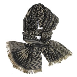 Scarf Maxi Cotton Silk Black Grege Planetarium