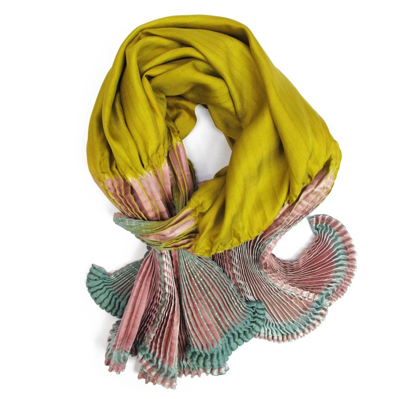 Scarf Coulipli pleated silk twill craftly made in lyon  by sophie guyot silk design