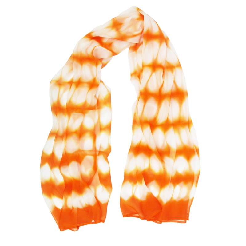 Foulard long et léger en mousseline de soie teinture artisanale motif shibori  itajime