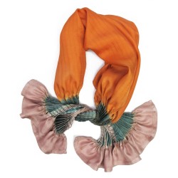 short pleated scarf minipli multicolor in silk twill, tie and dye by sophie guyot silk designer in Lyon France