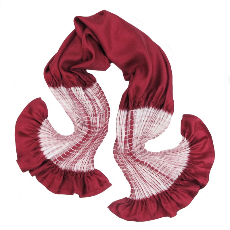 Short pleated scarf minipli two tones in silk twill, tie and dye by sophie guyot silk designer in Lyon France