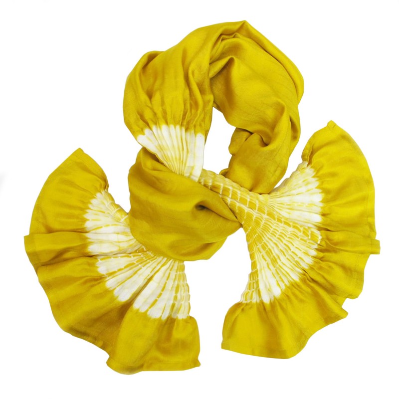 Short pleated scarf minipli two tones in silk twill, tie and dye by sophie guyot silk designer in Lyon France