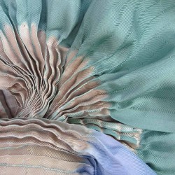 Scarf plissenpli midi multicolored in silk twill pleated and dyed by sophie guyot soieries, Lyon, France