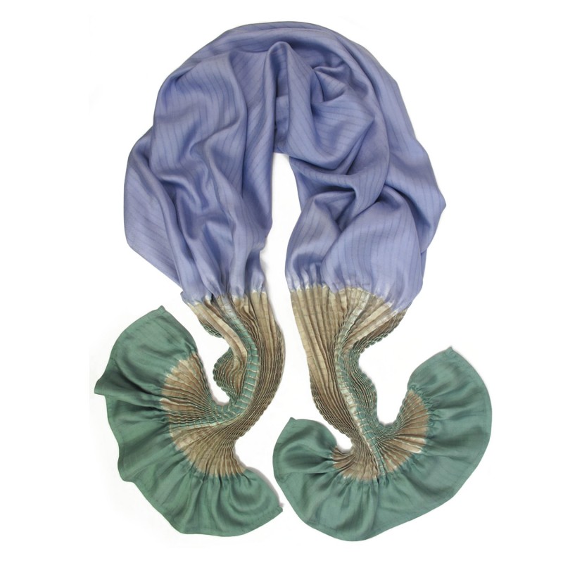 Scarf plissenpli midi multicolored in silk twill pleated and dyed by sophie guyot soieries, Lyon, France