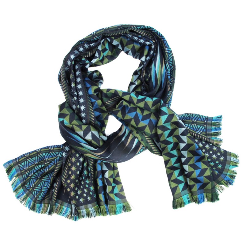 Maxi scarf kinetic silk & wool planetarium made in Lyon France by sophie guyot silk design fashion and accessory