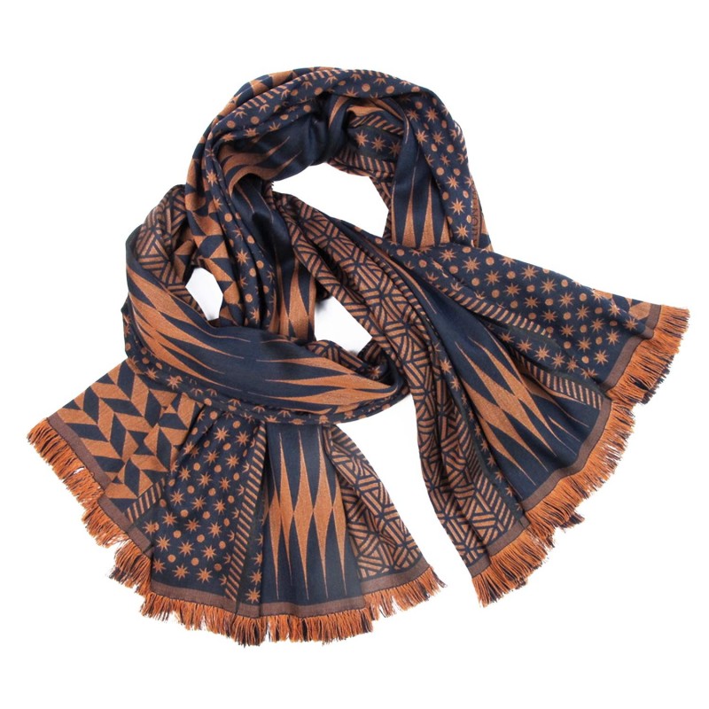 Maxi scarf kinetic silk & wool planetarium made in Lyon France by sophie guyot silk design fashion and accessory