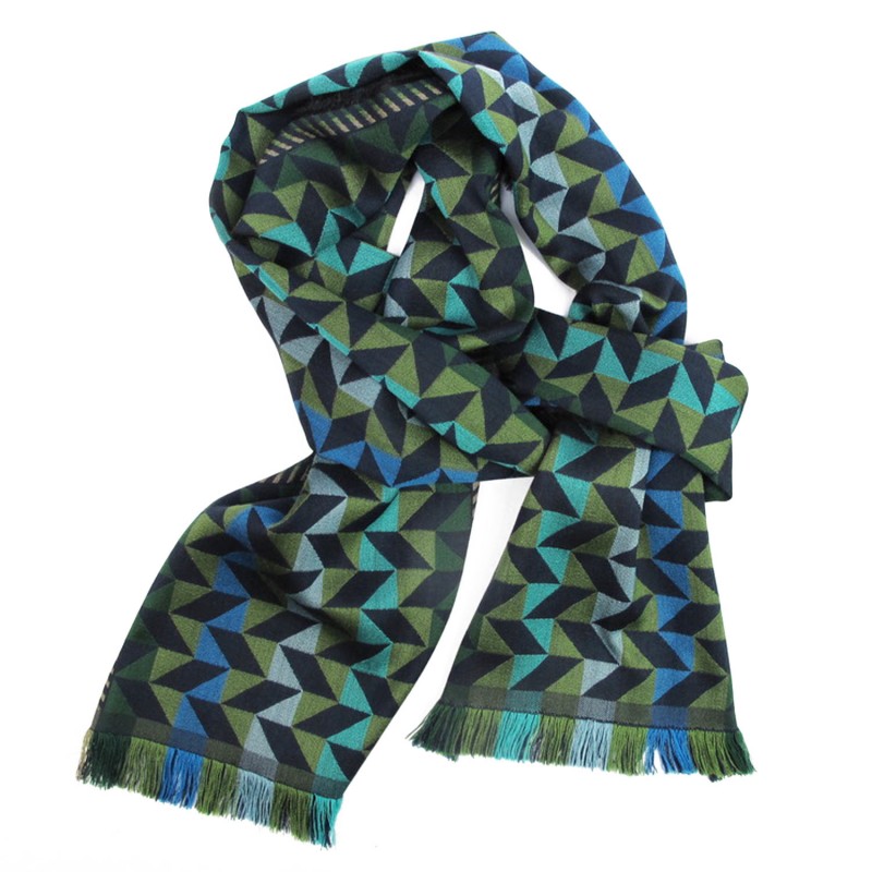 Narrow jacquard woven scarf wool silk planetarium made in Lyon France sophie guyot silk design