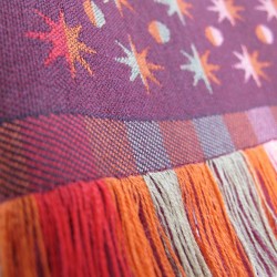 Long & Narrow jacquard woven scarf wool silk planetarium made in Lyon France sophie guyot silk design