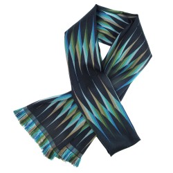 Long & Narrow jacquard woven scarf wool silk planetarium made in Lyon France sophie guyot silk design