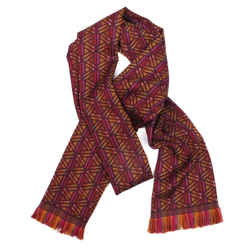 Long & Narrow jacquard woven scarf wool silk planetarium made in Lyon France sophie guyot silk design