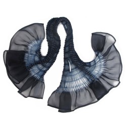 Short scarf paplillon pleated silk organza dyed made by sophie guyot silk textile fashion design in Lyon France