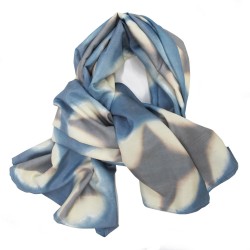 Scarf rectangle in raw silk, multicolor, with geometric patterns made by itajime.