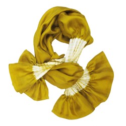 Foulard court plissé minipli bicolore en twill de soie quadrillé, fabriqué par sophie guyot soieries à Lyon en France