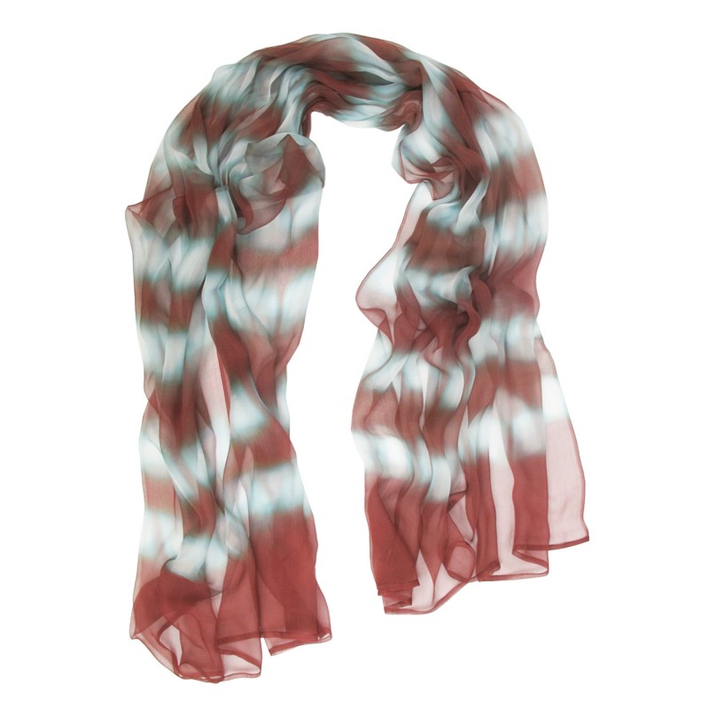 Foulard long et léger en mousseline de soie teinture artisanale motif shibori  itajime