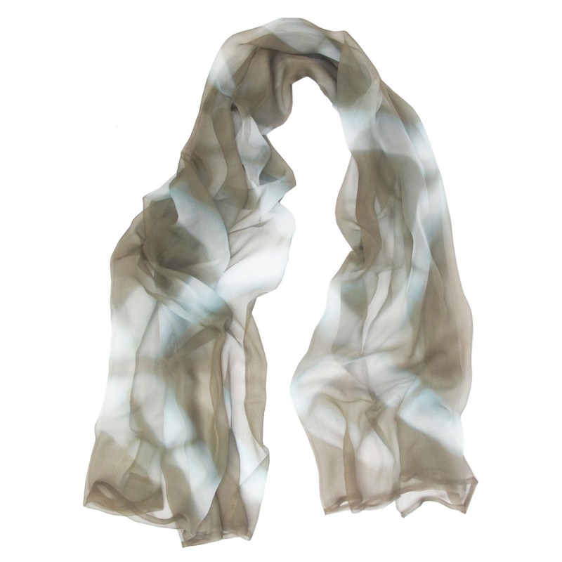 Long and light silk chiffon scarf dyed itajime shibori pattern made in lyon france