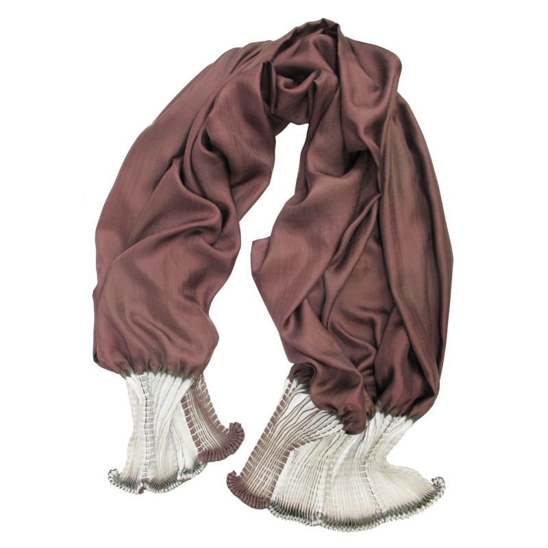 Scarf bouplibou maxi two tones in silk twill, pleated and dyed by sophie guyot soieries in Lyon, France