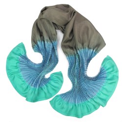 short pleated scarf minipli multicolor in silk twill, tie and dye by sophie guyot silk designer in Lyon France