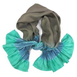 short pleated scarf minipli multicolor in silk twill, tie and dye by sophie guyot silk designer in Lyon France