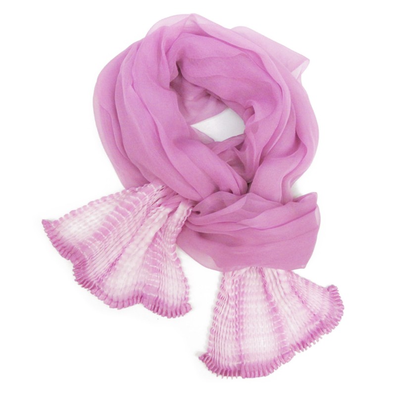 Scarf coplicot, two tones in silk chiffon white and one colour, pleated and dyed by sophie guyot soieries in Lyon, France