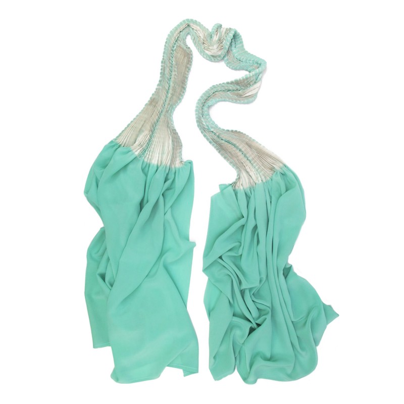 Longue écharpe plissée en crêpe de chine 100% soie bicolore