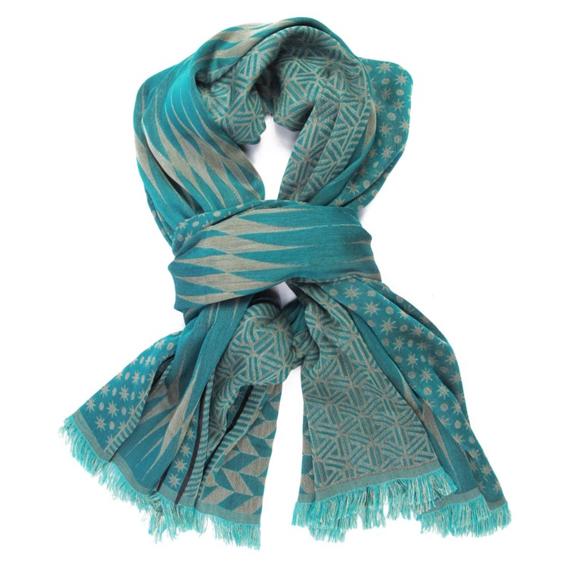 Maxi woven scarf silk and cotton made in Lyon France by sophie guyot fashion silk design planetarium