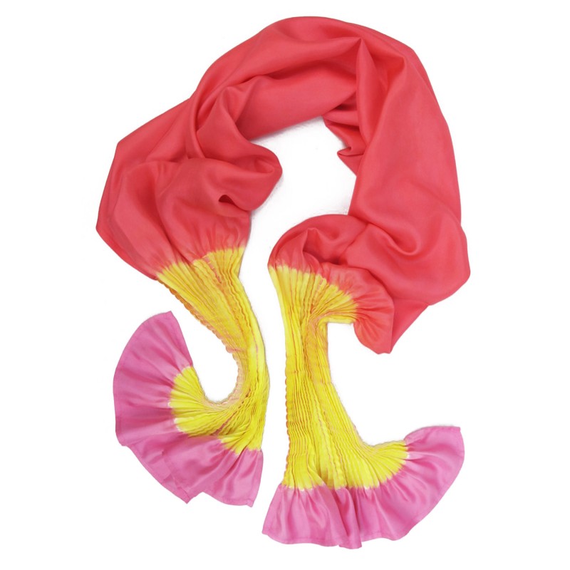 Long Scarf plissenpli pleated silk twill shibori dye sophie guyot silks design Lyon France shop