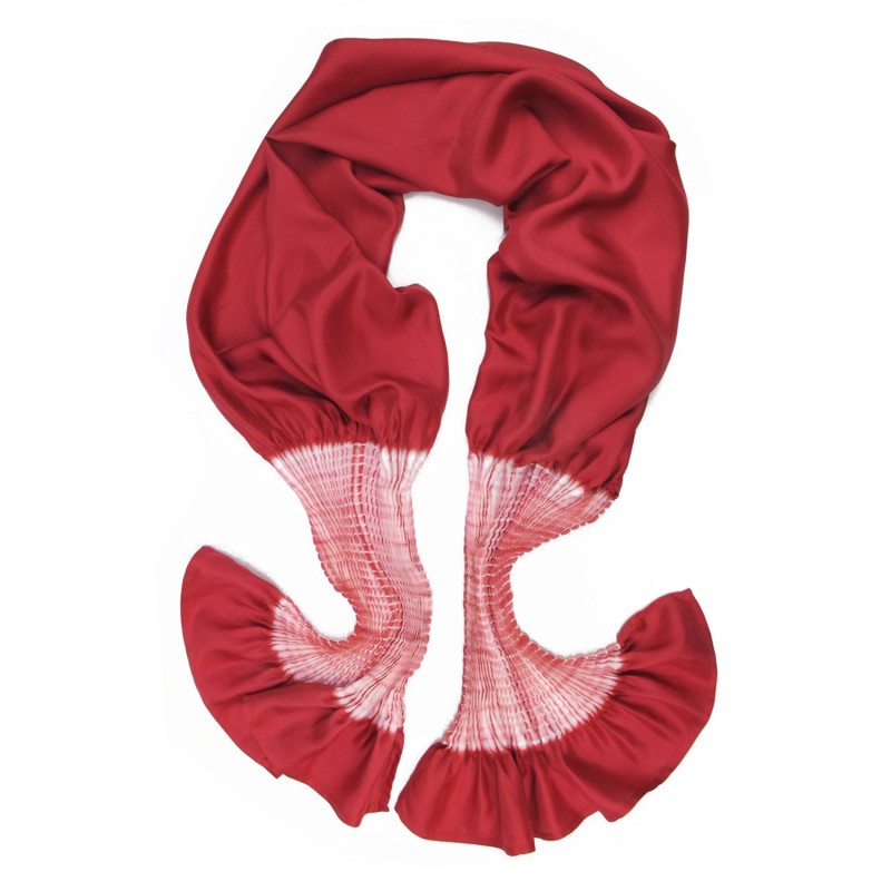 Long scarf plissenpli midi silk twill pleated tie dye shibori made by  sophie guyot silks Lyon France Shop
