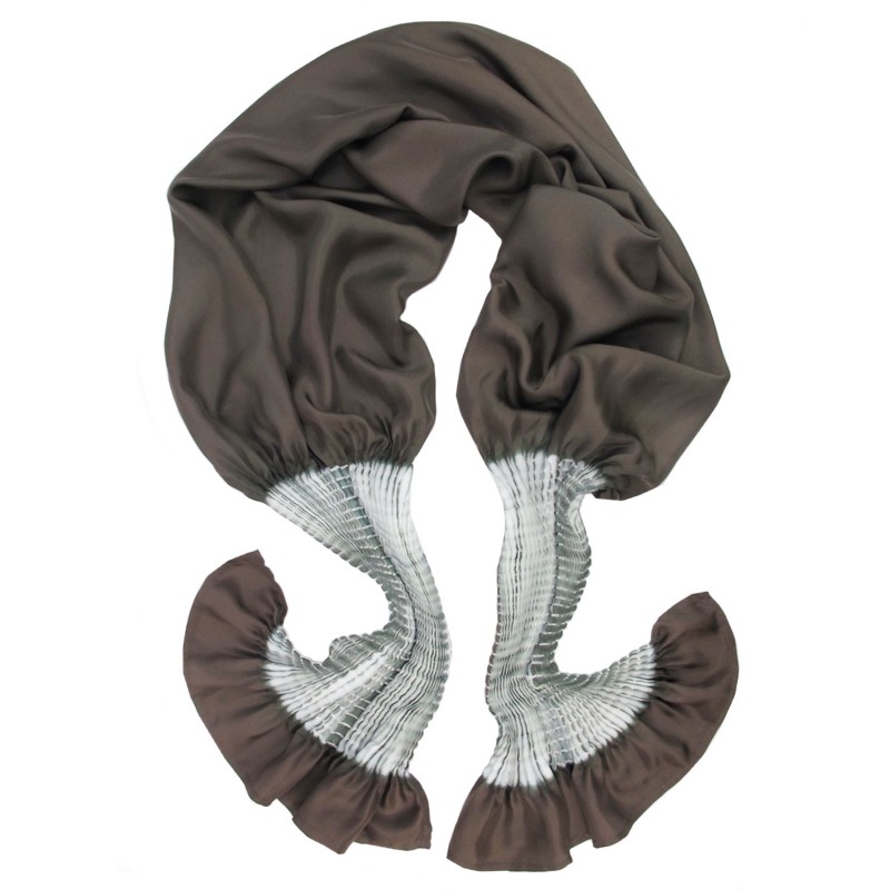 Long scarf plissenpli midi silk twill pleated tie dye shibori made by  sophie guyot silks Lyon France Shop