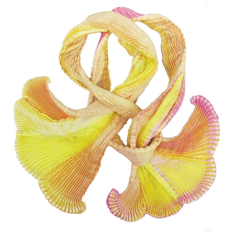 Plicatwill pleated full lenght scarf multicolor in silk twill made by sophie guyot silks workshop in Lyon France