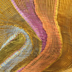 Longue écharpe plissée plicatwill multicolore en twill de soie fabriquée par sophie guyot atelier de soieries Lyon France