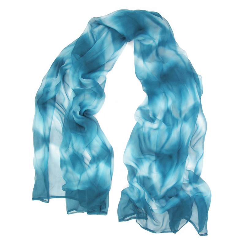 Foulard long et léger en mousseline de soie teinture artisanale motif shibori  itajime