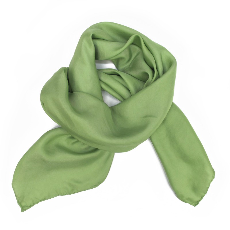 Square 90 plain soft green in silk twill, rolled finish by sophie guyot silks in Lyon in France