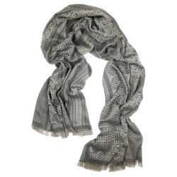 Woven scarf, pop circuit, maxi silk & cotton, grey and rope, made in Lyon France by sophie guyot silks