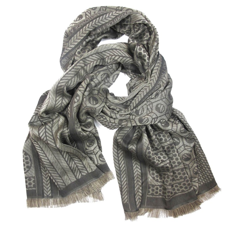 Woven scarf, pop circuit, maxi silk & cotton, grey and rope, made in Lyon France by sophie guyot silks