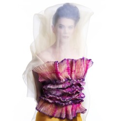 Bustier en organza de soie plissé multicolore