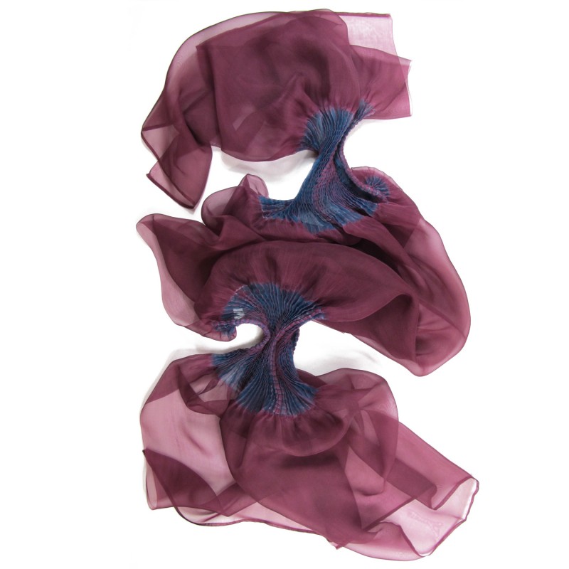 Stole Juliette Multicolored 038 in pleated silk organza, dyed and made by sophie guyot silks in Lyon France