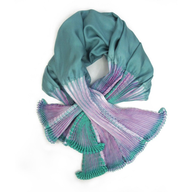 Coulipli 030 multicolored scarf , pleated silk twill by sophie guyot in Lyon France