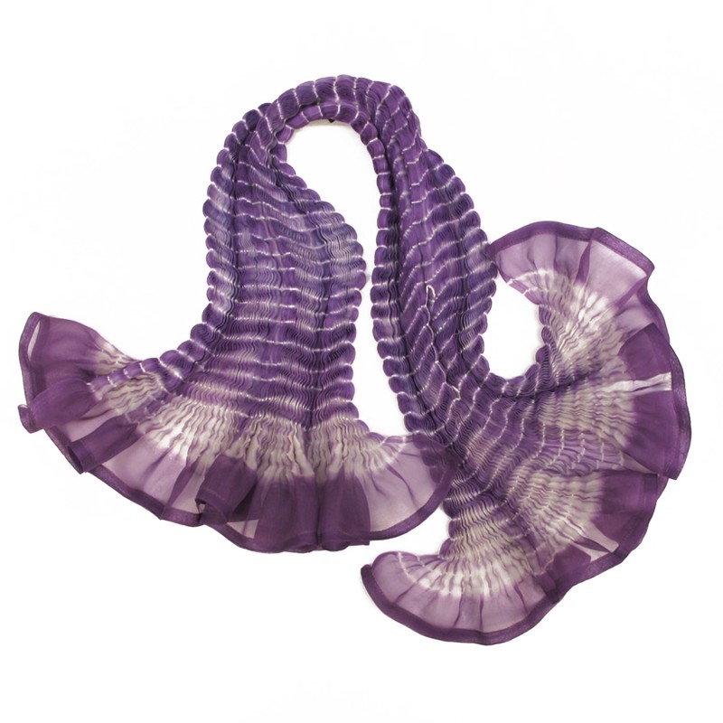 Short scarf paplillon two-tone 073 in pleated silk organza, dyed and made by sophie guyot silks in Lyon France
