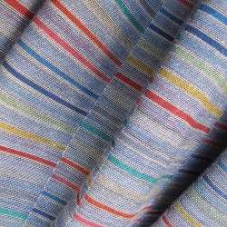 Scarf, macro micro, mini silk & cotton, blue sky and multicolor, pattern bricks, made in Lyon France by sophie guyot silks