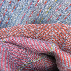 Woven scarf, macro micro, midi, silk & cotton, sky blue and multicolor, made in Lyon France by sophie guyot silks