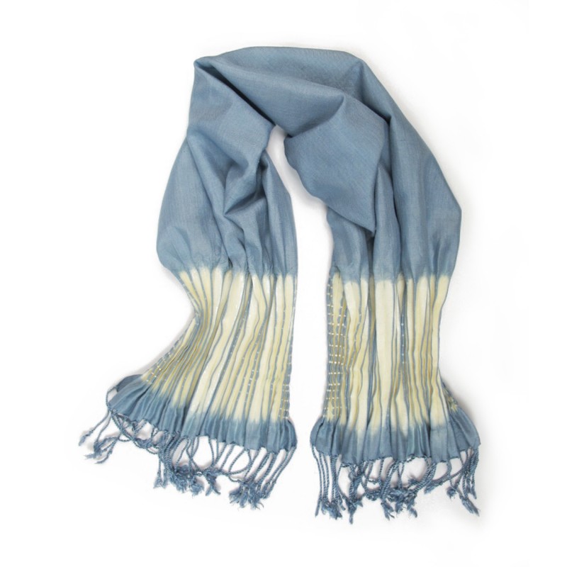 Short pleated and fringed scarf in organic silk canvas, made in Lyon by sophie guyot soieries